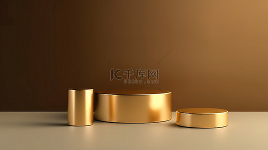 金属柱背景图片_由金色金属制成的圆形几何形状的逼真基座讲台