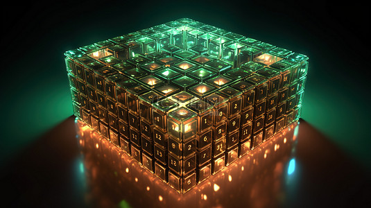舞蹈背景图片_3D 渲染中显示出一个发光的 LED 立方体，其中包含第一名