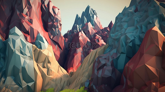 聚中纹理背景图片_3d 渲染中的低聚岩石悬崖背景