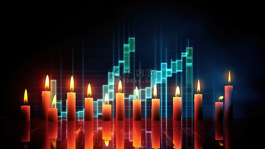 设计趋势图形 3D 插图蜡烛棒图描绘股市投资交易中的看涨看跌点