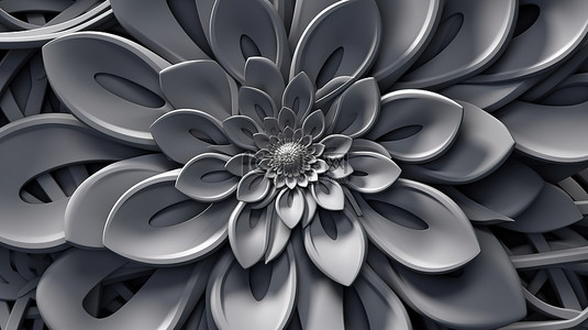 具有渐变金属灰色 3D 花螺旋的抽象背景