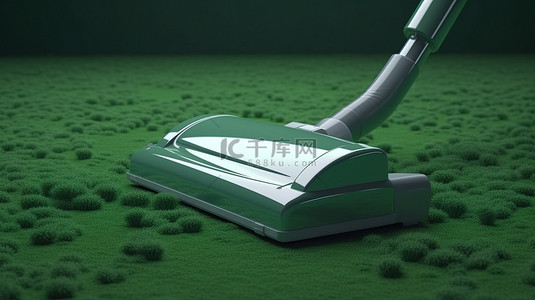 绿色地毯上的空白条 3d 呈现真空清洁
