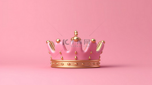 豪华 3D 渲染的金色王子皇冠，粉红色背景象征着胜利和成功