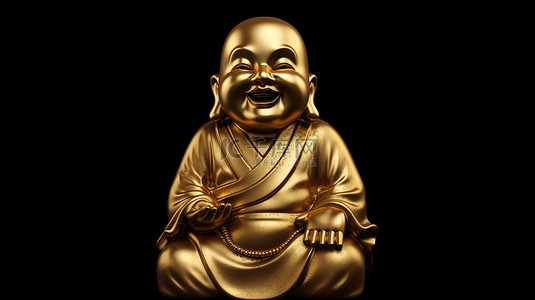 神佛　佛　佛像背景图片_孤立在黑色中国快乐微笑和尚佛像的 3D 渲染与剪切路径