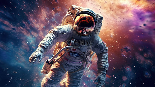 漂浮在太空中的宇航员的 3d 插图