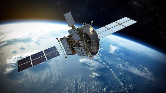 卫星地球背景图片_地球轨道上最新电信卫星的 3d 渲染