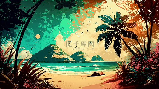 夏天海边树木背景图片_夏天海边植物椰树抽象