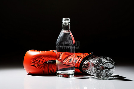 拳击手套背景图片_一个红色拳击手套，一瓶水，一瓶水