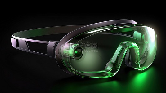 Metaverse 技术的绿色 3D 虚拟现实耳机的未来主义现实渲染