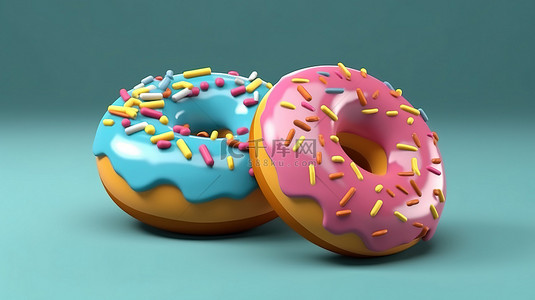 插图 3D 甜甜圈卡通图标美味食品对象的优质设计理念