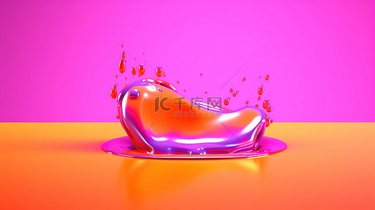 漂浮在渐变粉色和橙色背景上的充满活力的液体斑点的 3D 渲染图像