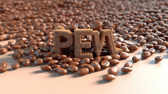 咖啡豆字体创建“brew”一词的 3D 渲染