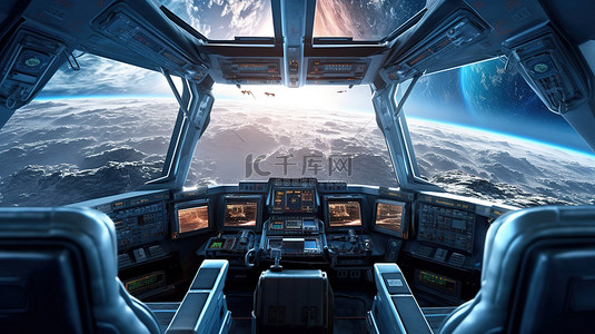 地球内部背景图片_宇宙飞船内部的 3D 渲染，可瞥见美国宇航局提供的遥远行星系统