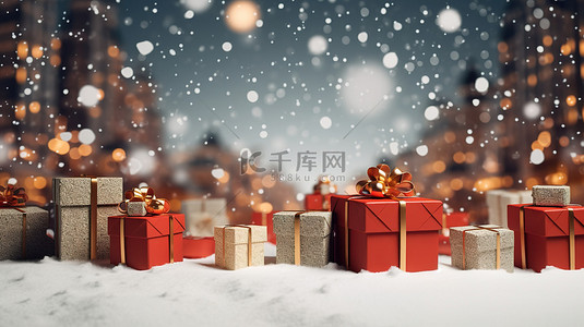 节日礼物盒，带有文本圣诞主题背景 3D 渲染的空间