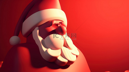 红色卡通圣诞节背景图片_红色圣诞老人的 3D 渲染非常适合圣诞节插图