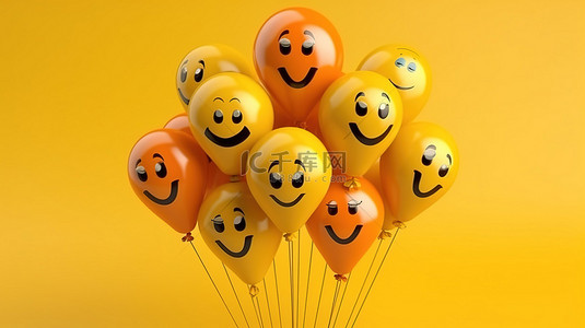 微笑表情背景图片_带有表情符号面孔和数字 19 的生日气球的 3D 渲染
