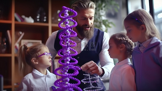 一位留着胡子的父亲用 3D 模型有效地向孩子们传授 DNA 知识