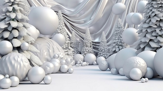 异想天开的冬季仙境 3D 节日构图，配有圣诞球，非常适合新年庆祝活动
