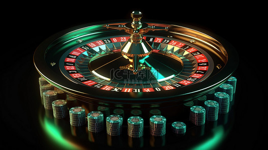 绿色背景增强赌场轮盘赌的 3D 渲染