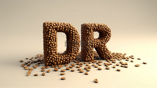 3D 渲染的咖啡豆字体拼出“brew”