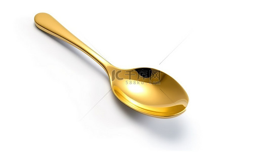 白色背景下 3D 渲染中闪亮的金勺子