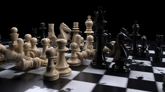 领导背景图片_黑色表面上的史诗级 3D 国际象棋比赛通过图像探索领导策略