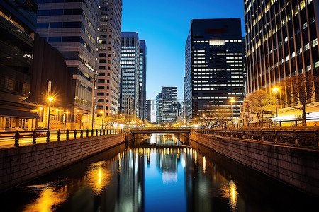 日本东京的建筑物和运河