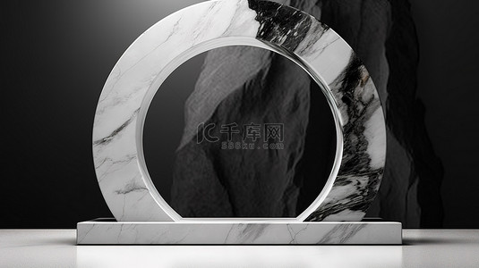 墙面背景图片_背光大理石拱门的黑白 3D 插图