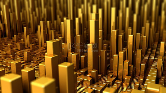 3d 渲染抽象背景与金色柱图