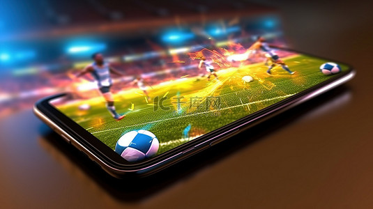 游戏直播背景图片_手机上足球直播的 3D 渲染享受在线体育直播