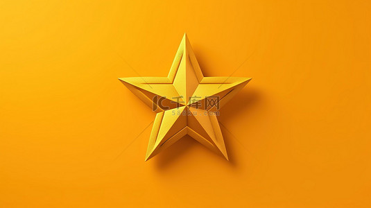 3d 渲染插图黄色背景下闪亮的星形符号