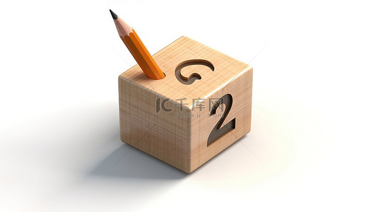 白色背景的 3d 插图，带有编号块和隔离铅笔