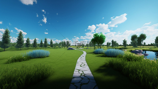 公园草坪蓝天自然背景