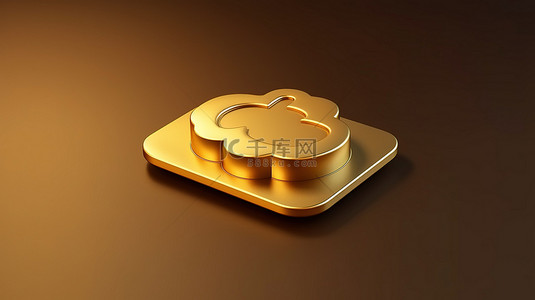 用于云上传的图标，在哑光金板上带有 3D 金色符号