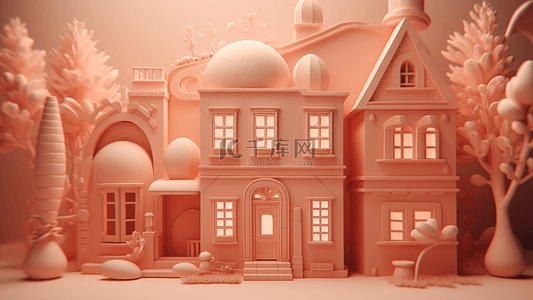粉色房屋背景图片_建筑粉色可爱立体背景