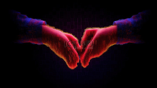 握手和平背景图片_像素化 3d 设计中的心形握手图标