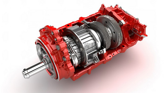 3d 渲染白色背景上的隔离汽车发动机和变速箱组件