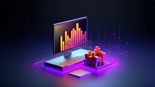 大数据统计界面背景图片_计算机生成的统计分析软件或应用程序的等距 3D 渲染