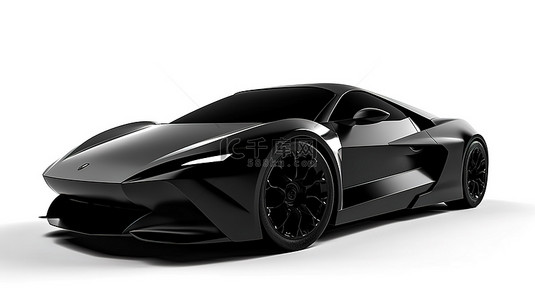 白色背景 3D 渲染上超音速的令人惊叹的黑色金属跑车