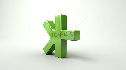 白色背景上的 3D 渲染绿色加号象征着医疗保健和积极思考
