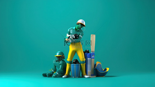 人物家背景背景图片_南非板球队 3D 准备好蓝色背景设备的比赛