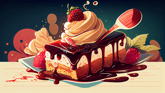 卡通蛋糕背景图片_甜品奶油草莓蛋糕背景