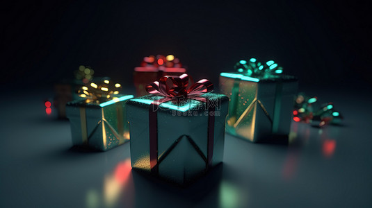 圣诞节和新年的节日 3D 渲染礼物