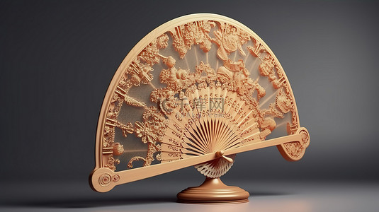 奶油红富士背景图片_3D渲染格式的中国手扇