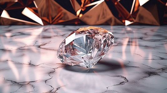 钻石元素背景图片_奢华大理石背景上闪闪发光的钻石，非常适合增强以令人惊叹的 3D 呈现的家居内饰和网站设计