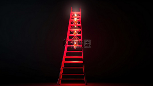 领导背景图片_3d 红色梯子用闪亮的灯泡照亮领导概念