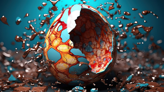 破裂的复活节彩蛋的 3d 插图