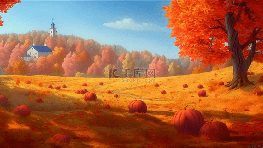 秋季森林自然风景卡通广告背景