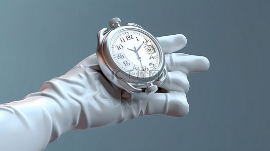 机器人手握持的时钟计时器的 3D 渲染