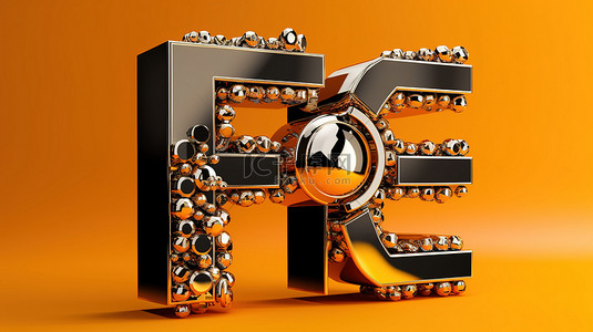 橙色背景上银色金色和黑色 e f g h 字母的 3D 高级插图，字体醒目